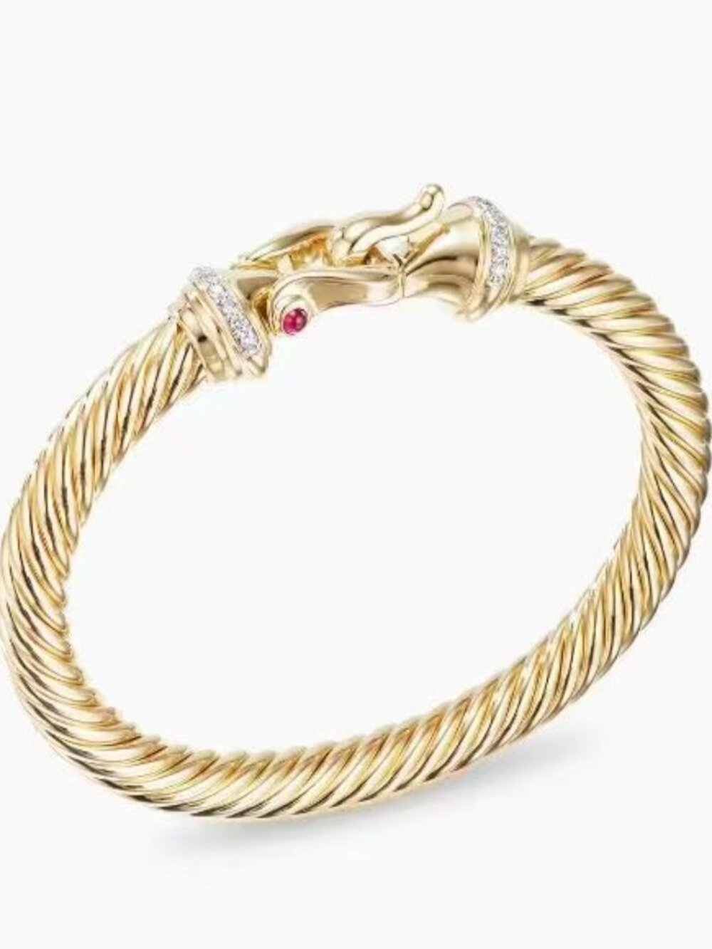 David Yurman Gold Cable Buckle Diamond Red Stone Clasp Bracelet